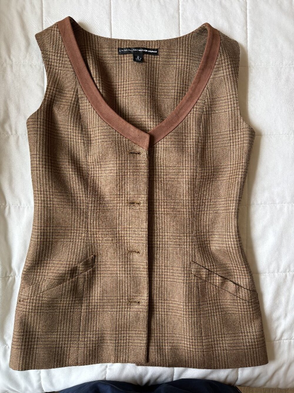 Linda Allard Ellen Tracy Glen Plaid Structured Vest Brown Size 2